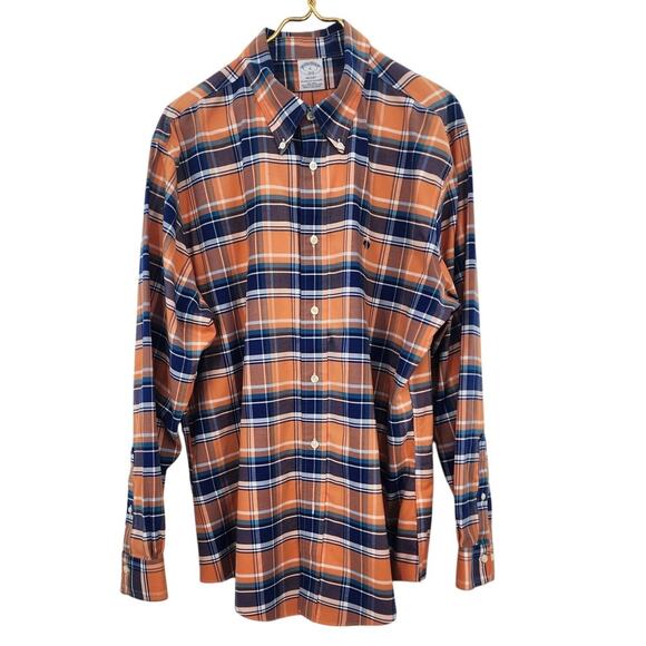 Brooks Brothers Regent Fit Button Down Polo Orange Blue Size XL - Picture 1 of 6